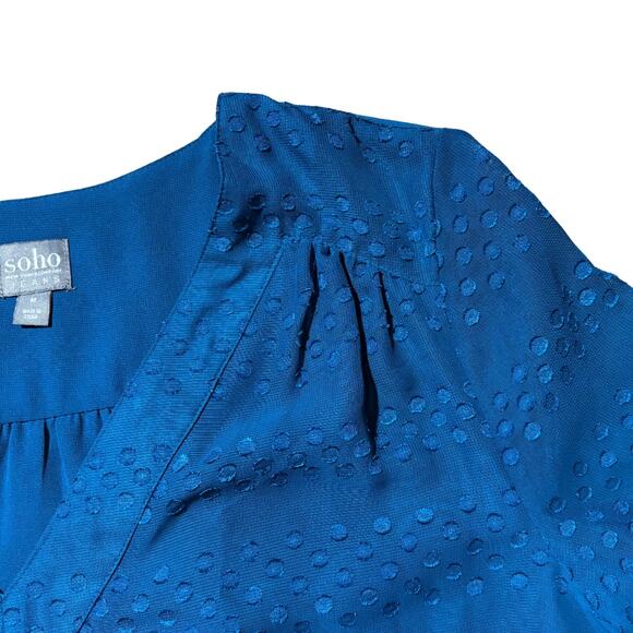 New York & Company Soho Teal Polka Dot Sheer V-Neck Blouse Size M - Picture 4 of 11